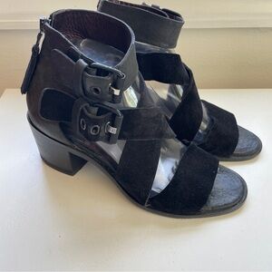 Rag & Bone Madrid Block Heel Gladiator Sandal Black Suede Leather Buckle 39 9